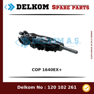 COP 1640EX+ spare part: black metal drill/drive assembly shown on a Delkom Spare Parts catalog page
